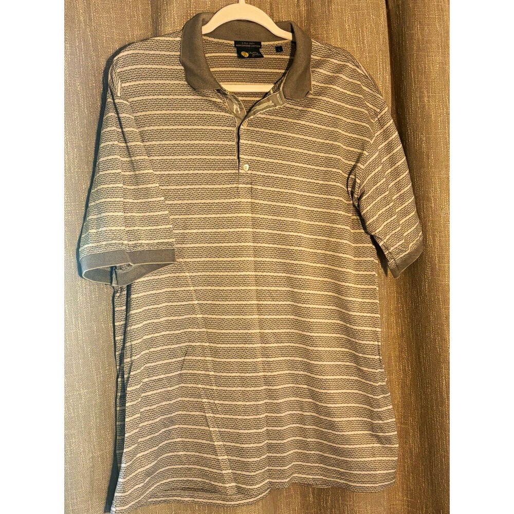 Bobby Jones Men’s Gray/White Striped Short Sleeve Mercerized Cotton Polo L